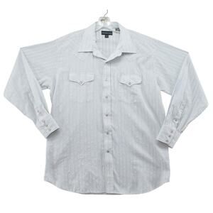 Panhandle Slim Shirt Mens XL White Blue Striped Pearl Snap Western Cowboy Ranch